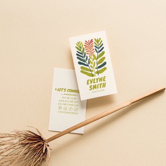 Hand Drawn Written Green Bold Retro Funky Floral Business Card (Creator Uploaded)