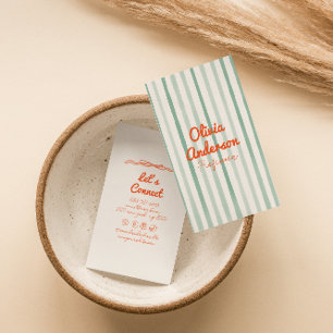 Hand Drawn Written Green Orange Whimsy Boho Unique Business Card