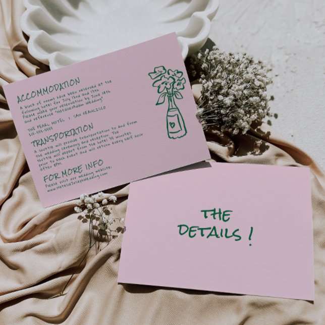 Hand Drawn Written Pink Colourful Wedding Details  Enclosure Card (Creator Uploaded)