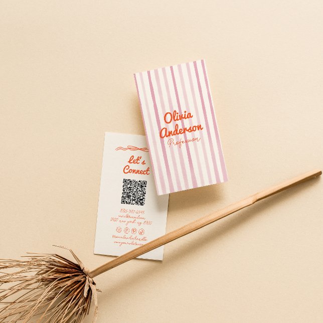 Hand Drawn Written Pink Orange Whimsy Boho QR Code Business Card (Creator Uploaded)
