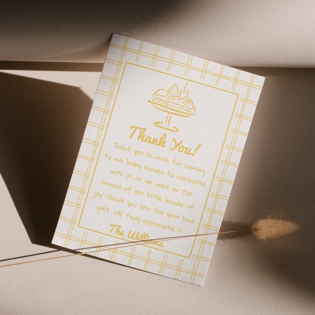 Hand Drawn Yellow Bun In The Oven Baby Shower Thank You Card (Creator Uploaded)