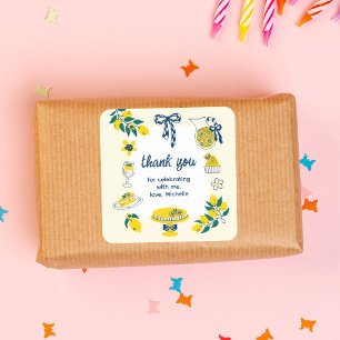 Hand Drawn Yellow Lemon Summer Birthday Thank You Square Sticker