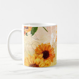 Hand-Drawn Yellow Sunflowers Watercolor Pattern Coffee Mug