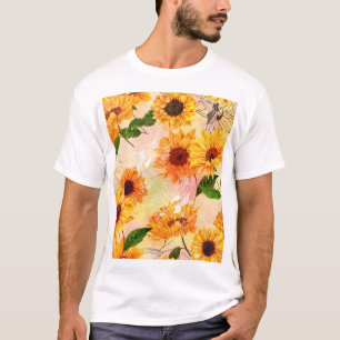 Hand-Drawn Yellow Sunflowers Watercolor Pattern T-Shirt