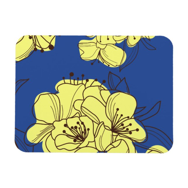 Hand Drawn Yellow Wild Flowers on Blue Magnet (Horizontal)
