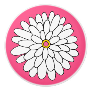 Hand Drawn Zinnia Pink Background Ceramic Knob