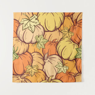 Hand-drown Vintage pumpkin and leaves seamless pat Tapestry