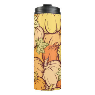 Hand-drown Vintage pumpkin and leaves seamless pat Thermal Tumbler
