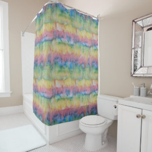 Hand Dyed Rainbow Stripe Shower Curtain