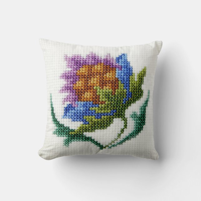 Hand embroidered bright flower cushion (Front)