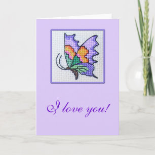 Hand embroidered romantic butterfly card