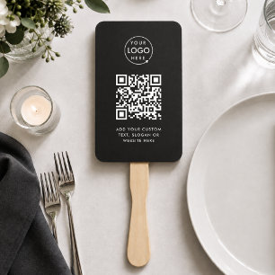 Hand Fan   Custom QR Code Logo Black Event Paddle