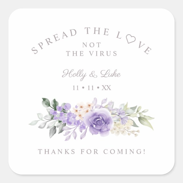 Hand Gel Lilac Flowers Wedding Wreath Coronavirus Square Sticker (Front)