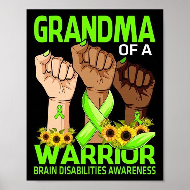 Hand Grandma Of A Warrior Brain Disabilities Aware Poster (Front)
