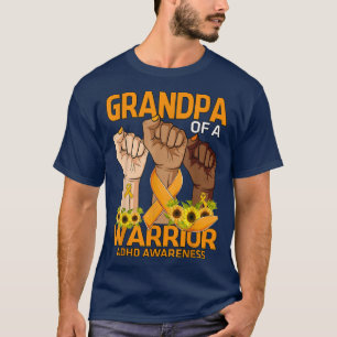 Hand Grandpa Of A Warrior ADHD Awareness Sunflower T-Shirt