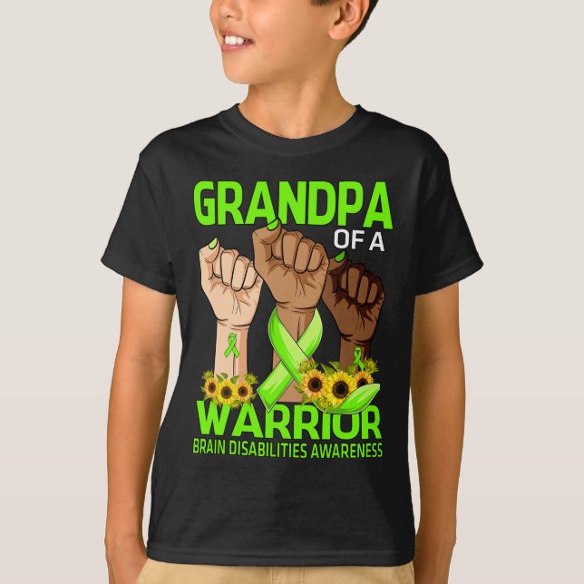Hand Grandpa Of A Warrior Brain Disabilities Aware T-Shirt (Front)