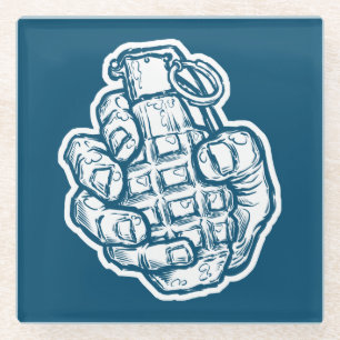 Hand Grenade In Comics Style Glass Coaster