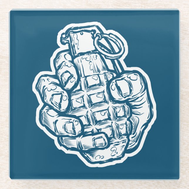 Hand Grenade In Comics Style Glass Coaster (Front)