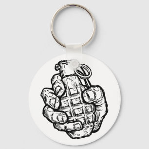 Hand Grenade In Comics Style Key Ring