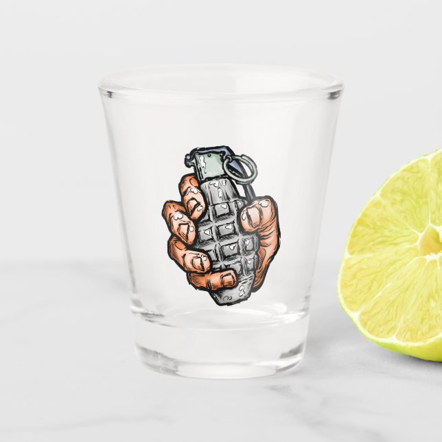 Hand Grenade In Comics Style Shot Glass (Front)