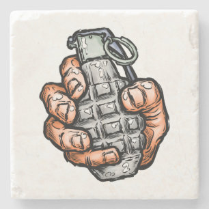 Hand Grenade In Comics Style Stone Coaster
