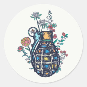 Hand Grenade Vase of Flowers Classic Round Sticker