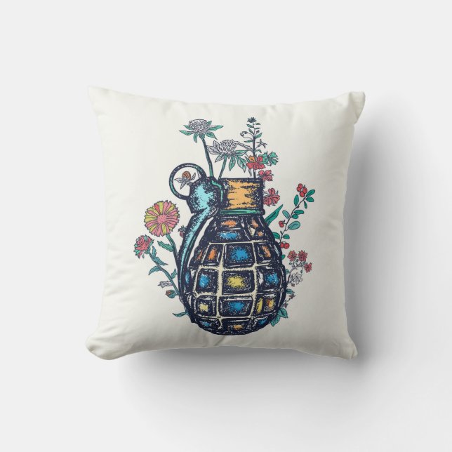 Hand Grenade Vase of Flowers Cushion (Front)