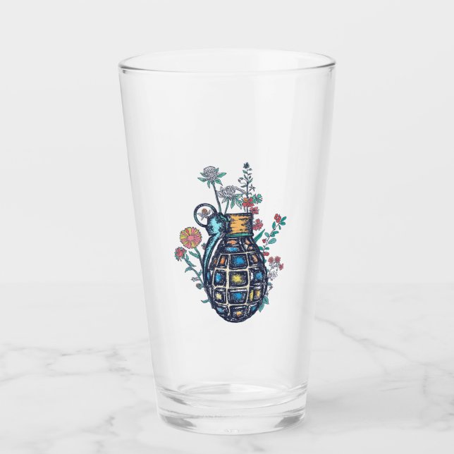 Hand Grenade Vase of Flowers Glass (Front)