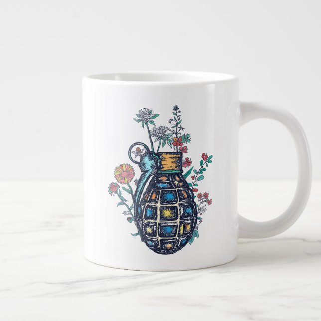 Hand Grenade Vase of Flowers Large Coffee Mug (Right)