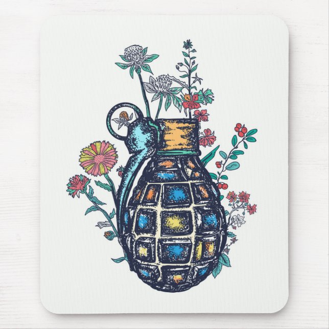 Hand Grenade Vase of Flowers Mouse Pad (Front)