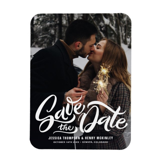 Hand Handletting Overlay Photo Save the Date Magnet (Vertical)