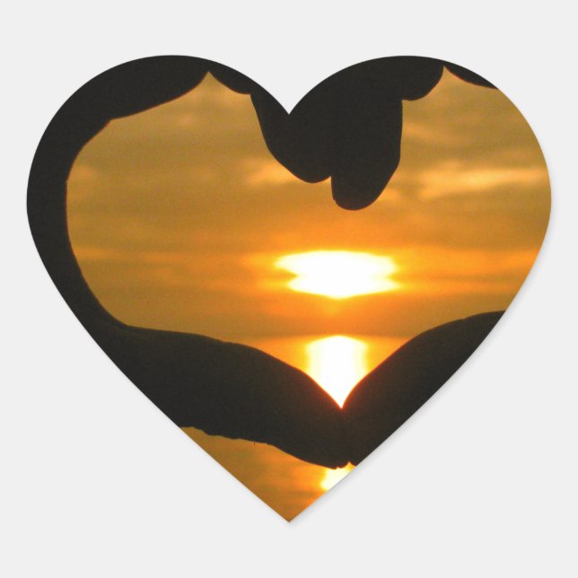 Hand Heart over Sunset Heart Sticker (Front)