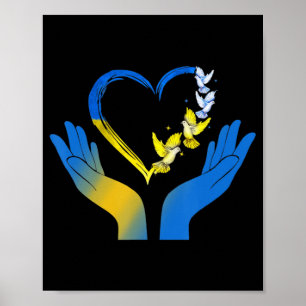 Hand Heart Ukrainian Flag Dove Ukraine Stand With Poster