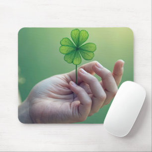 Hand Held Four-leaf Clover Mouse Pad