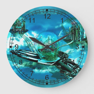 Hand Held Hope Futuristic City Large Clock