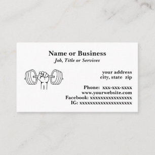 Hand holding a barbell business card