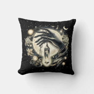 Hand Holding a Crystal under the Moonlight Cushion