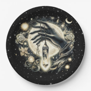 Hand Holding a Crystal under the Moonlight Paper Plate