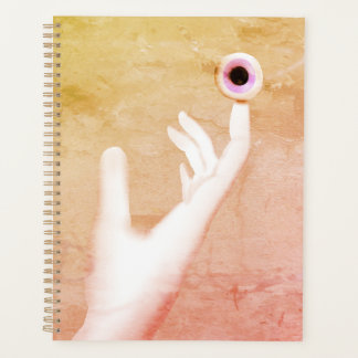 Hand holding an eye planner