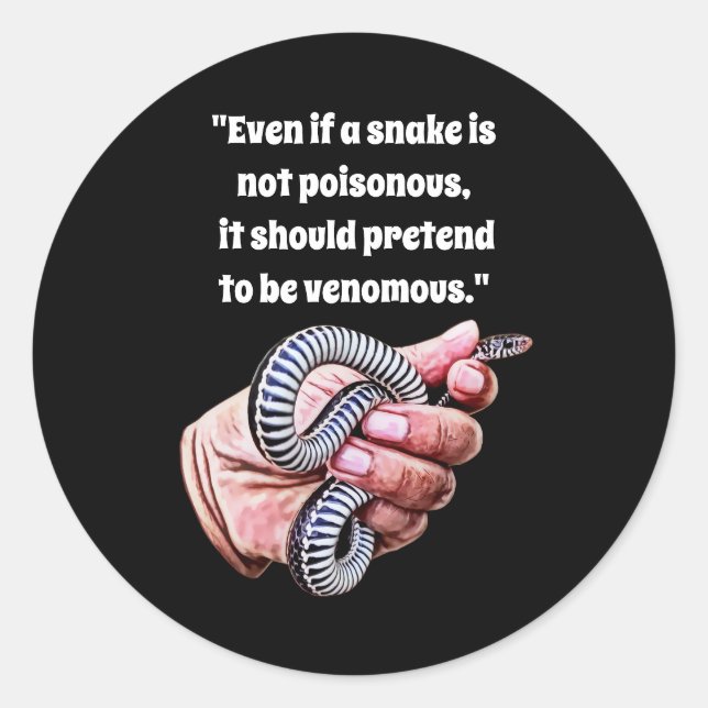 hand holding baby snake reptile quotes art classic round sticker (Front)