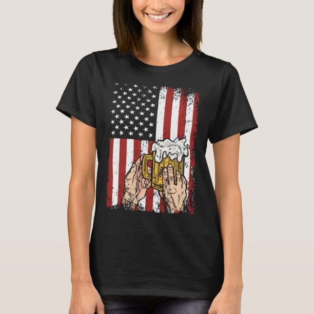 Hand Holding Beer USA flag T-Shirt (Front)