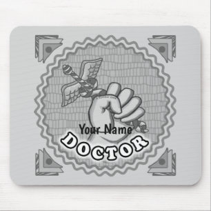Hand holding caduceus doctor mouse pad