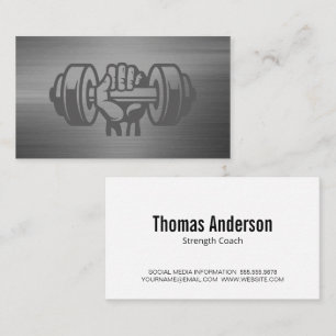 Hand Holding Dumbbell Metallic Background Business Card