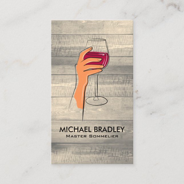 Hand Holding Glass of Wine | Wood Business Card (Front)