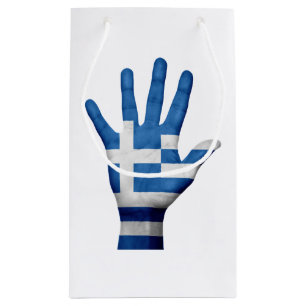 Hand Holding Greek Flag Gift Box Small Gift Bag