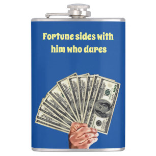 hand holding hundred dollar bills money art hip flask
