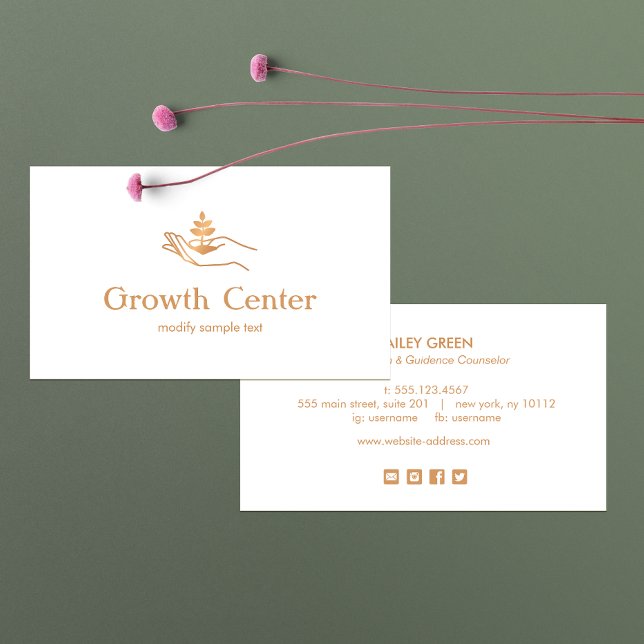 Hand Holding Leaf Plant  Life Coach and Therapist Business Card (Creator Uploaded)