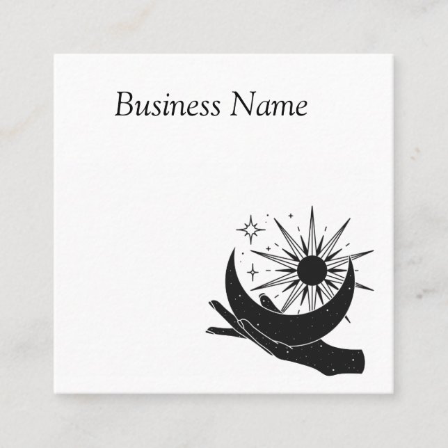 Hand holding moon and sun square business card (Front)