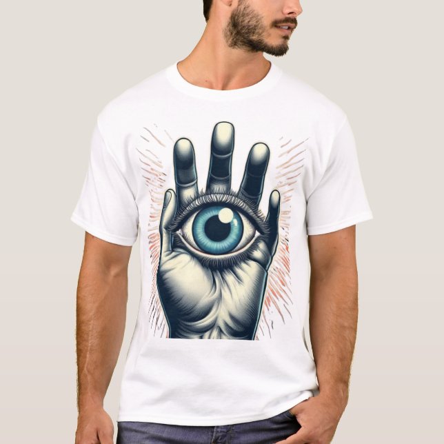Hand Holding Mystical Third Eye t shirt design  (Front)