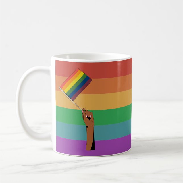 Hand Holding Pride Flag Coffee Mug (Left)